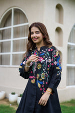 Embroidered cotton palazzo set in blue