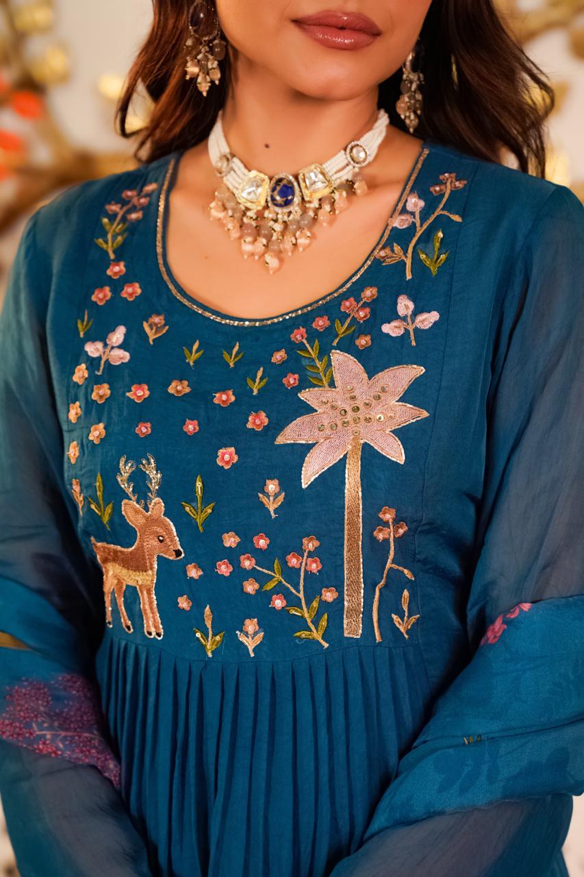 Wow wow organza suit set inblue