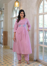Pink embroidered kurta pant with pocket