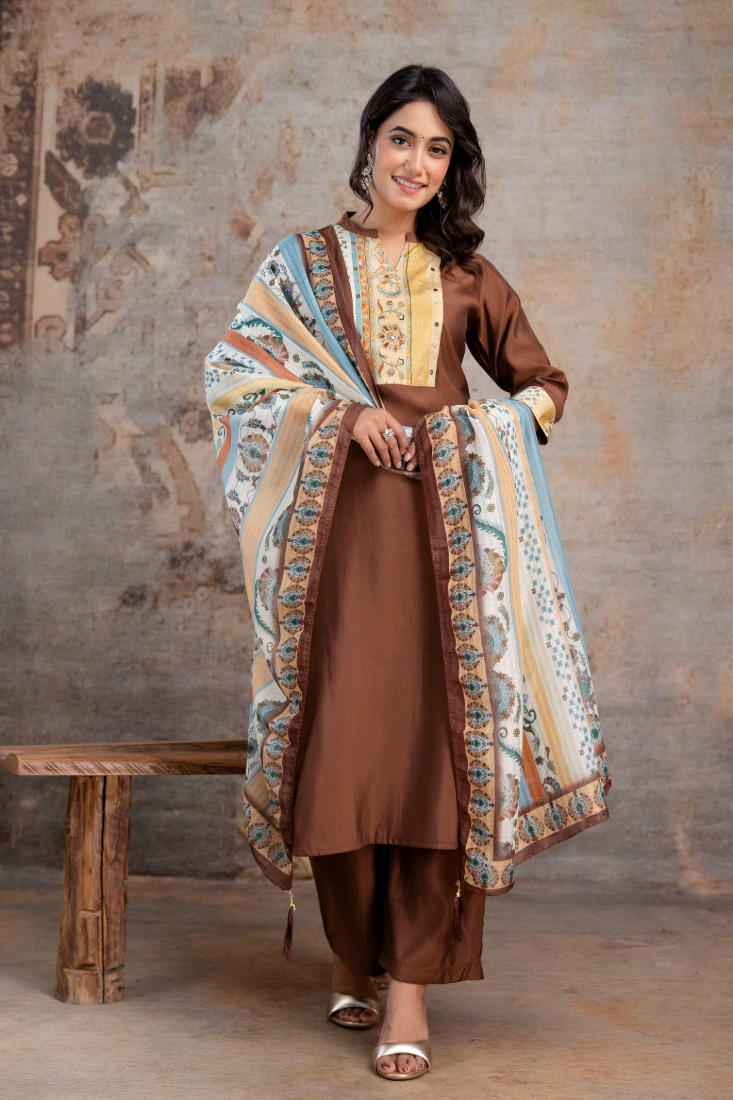 Pretty pretty bemberg muslin suit set in brown
