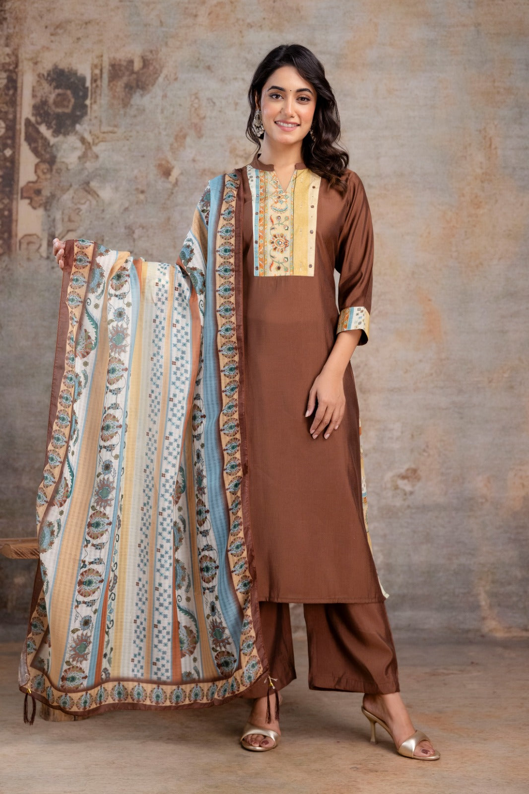 Pretty pretty bemberg muslin suit set in brown
