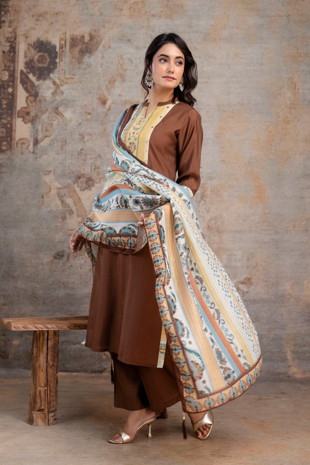 Pretty pretty bemberg muslin suit set in brown