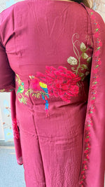 Digitally printed front n back Russian silk wine suit set