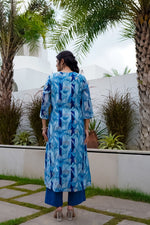 Blue mul Chanderi lining kurta pant