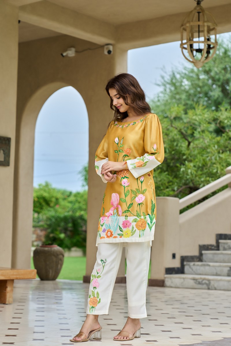 Brush painted lining Mul chanderi co ord