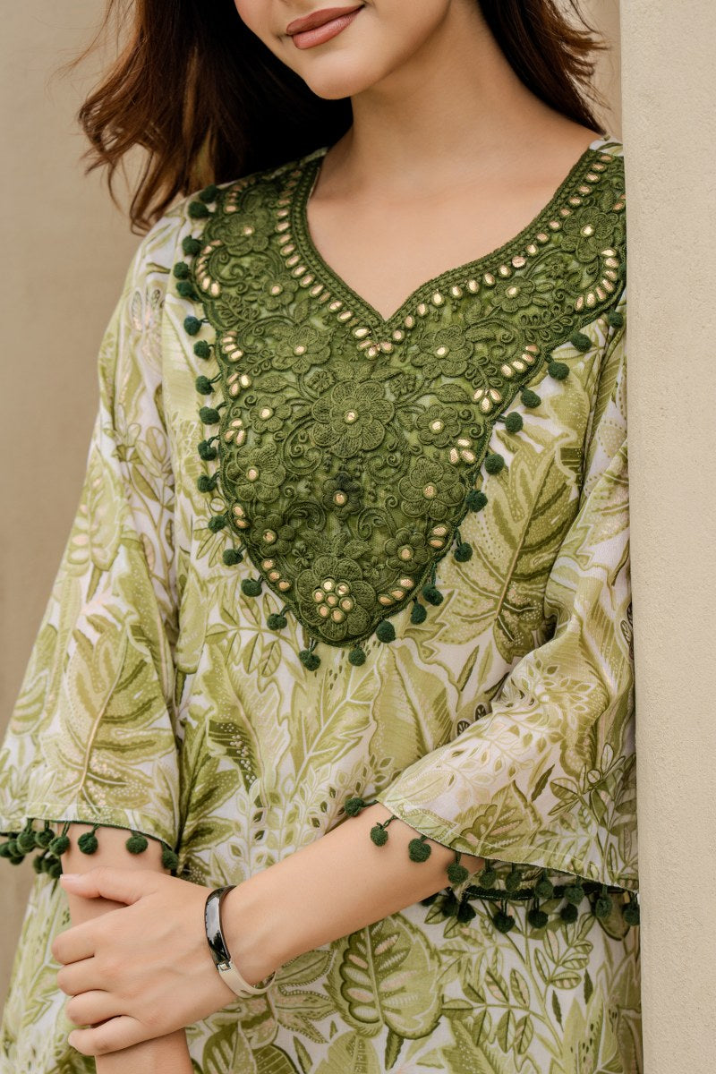 Smart Mul chanderi lining with pocket co ord in green