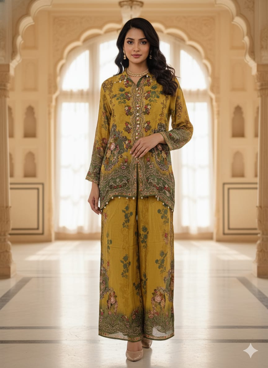 Pure crepe co ord comes with inner in yellow