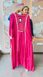 Crepe upper with handwork and cotton flex digital print bottom in pink