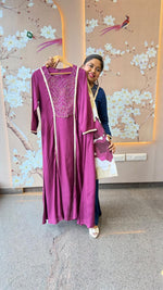 Crepe upper with handwork and cotton flex digital print bottom in purple