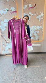 Crepe upper with handwork and cotton flex digital print bottom in purple