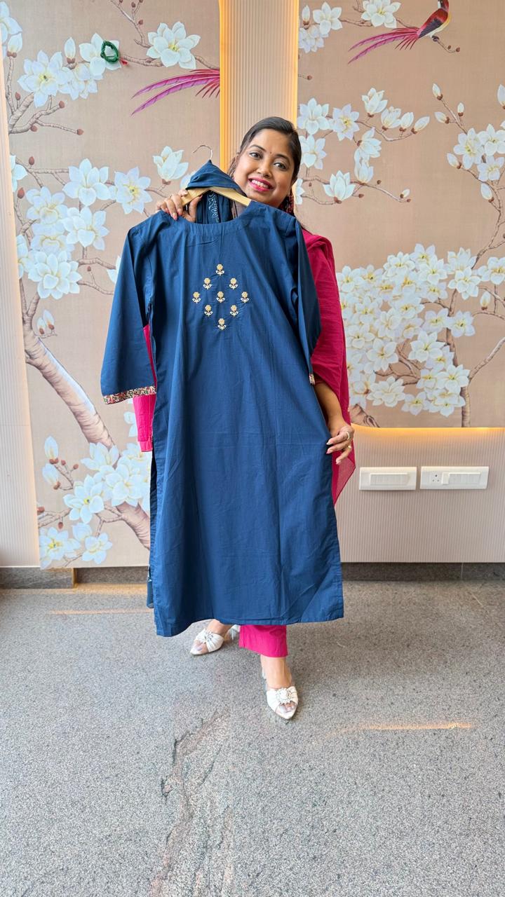 Gorgeous cotton suit with designer back n embroidered back