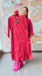 Silly cotton with lining n embroidery full suit set (comfort fit) in red