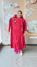Silly cotton with lining n embroidery full suit set (comfort fit) in red