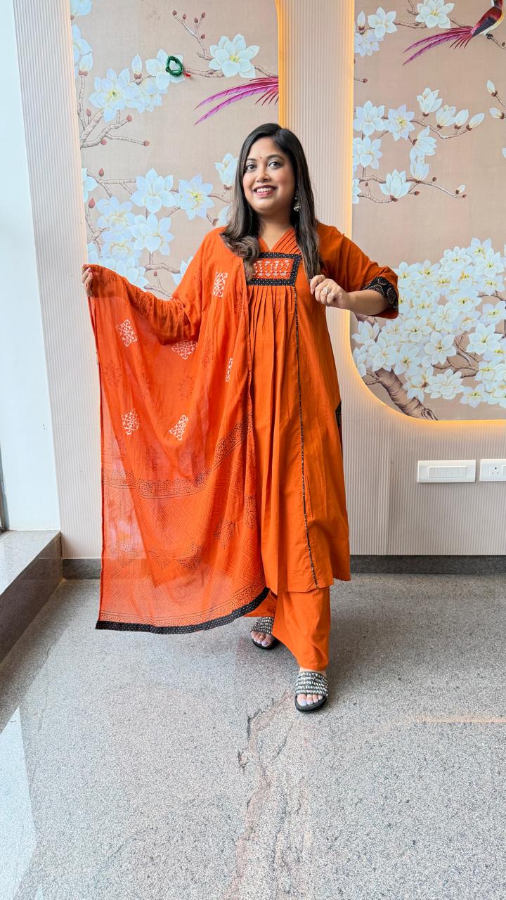 Real mirror orange n black suit set