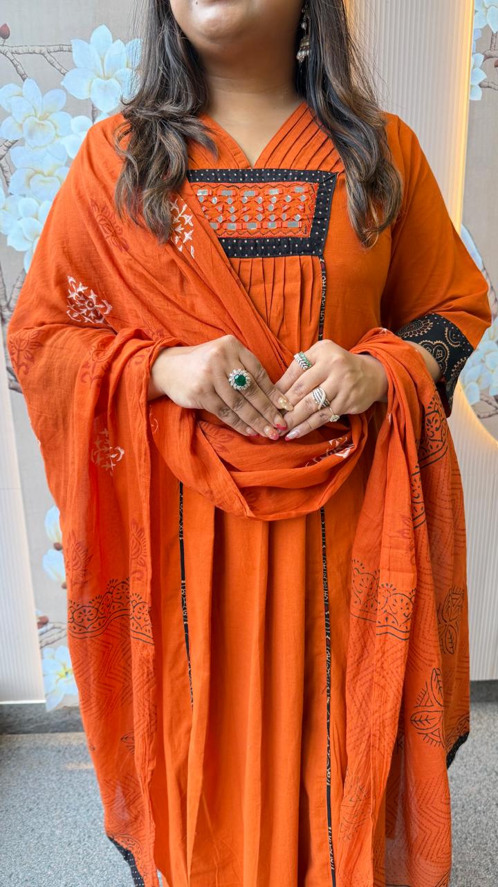 Real mirror orange n black suit set