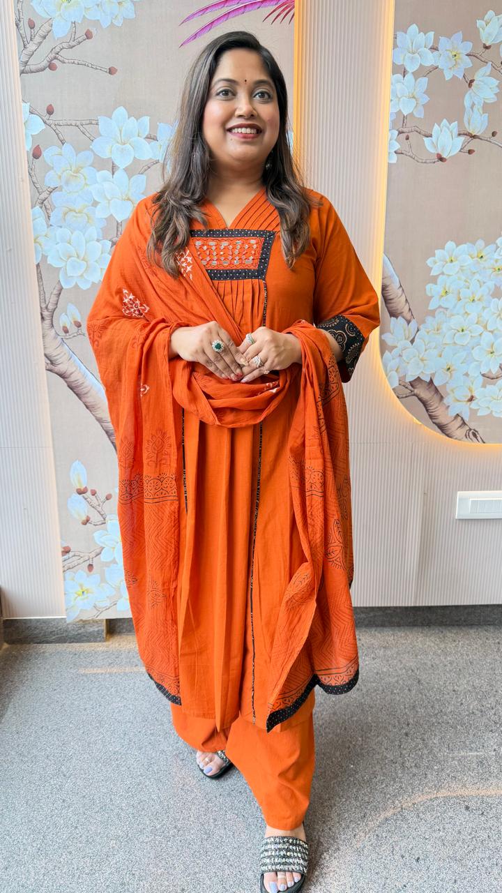 Real mirror orange n black suit set