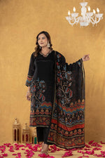 Pure crepe digital printed suit set in black