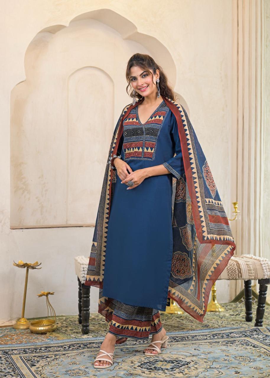 Beautiful cotton blue full suit