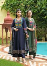 Pretty cotton Anarkali suit set in blue
