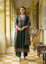 Pretty cotton Anarkali suit set in green