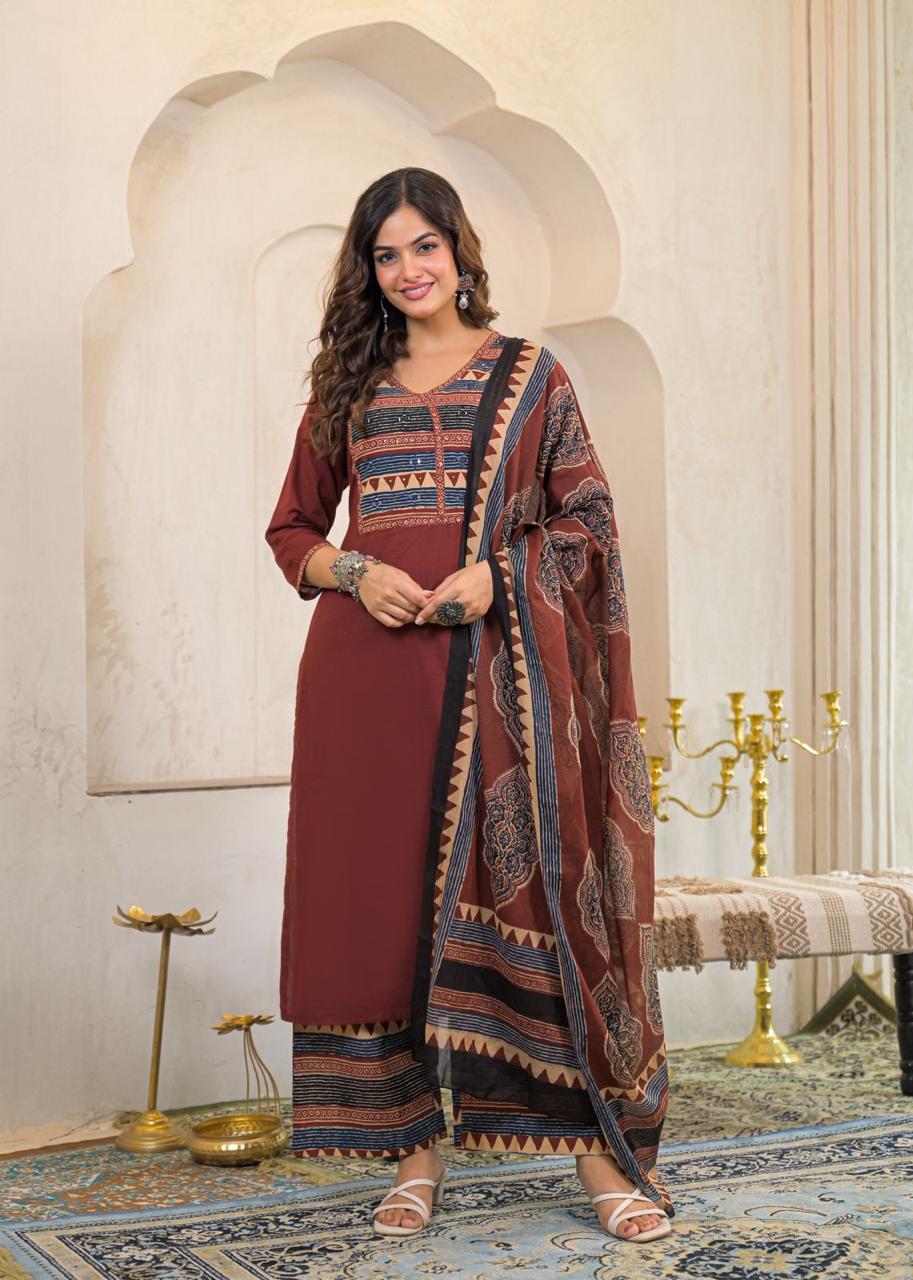 Beautiful cotton wine full suit