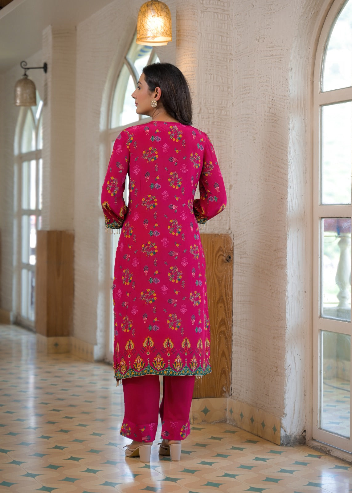 Pure crepe pink embellished suit set