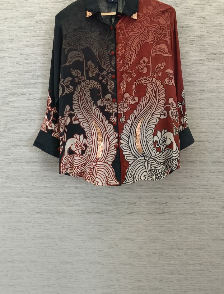 Pure mul silk designer shirt in red