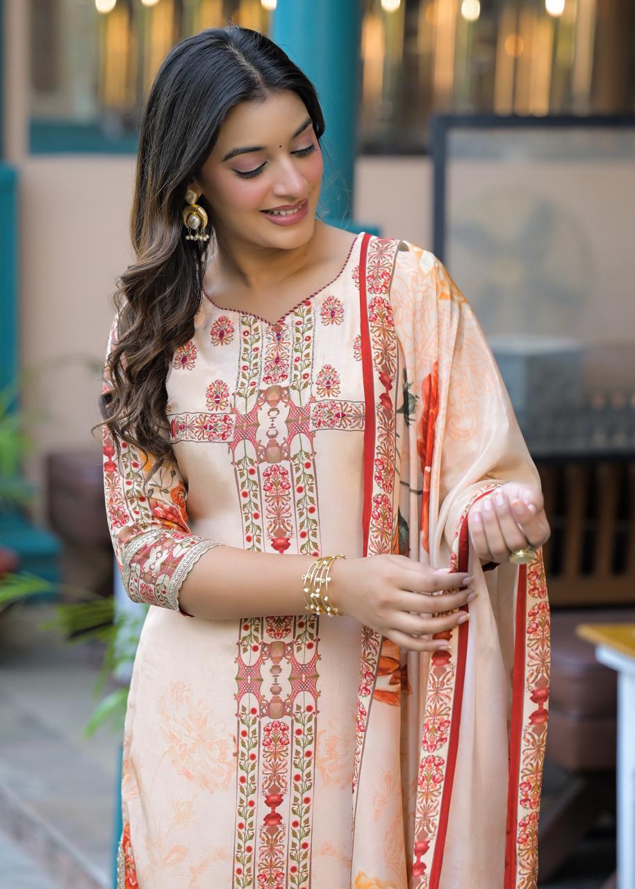 Pretty Pretty lining crepe suit set in peach