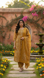 Smart cotton suit set in yellow