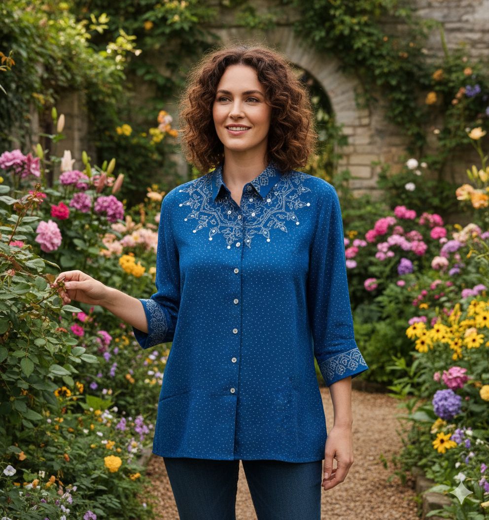 Pure crepe blue bandhani Shirt