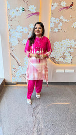 Pretty gaji silk kurta pant in pink with necklace
