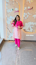 Pretty gaji silk kurta pant in pink with necklace