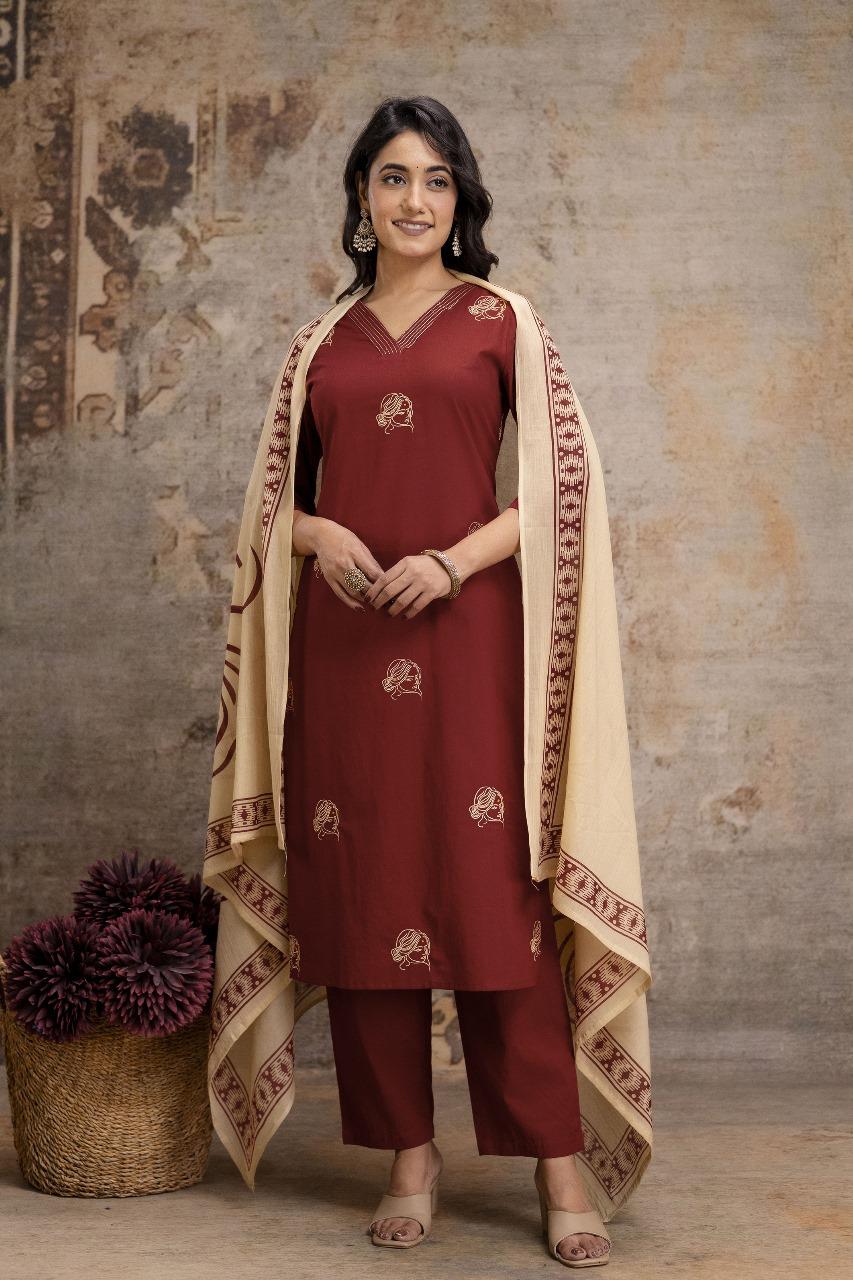 Pretty cotton embroidered suit set