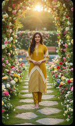 Beautiful mul silk kurta pant in Mustard yellow
