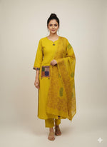 Premium cotton with applique work in yellow