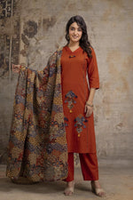 Beautiful applique work suit set in rust