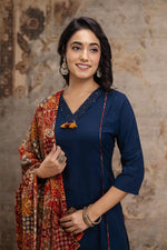 Beautiful applique work suit set in blue