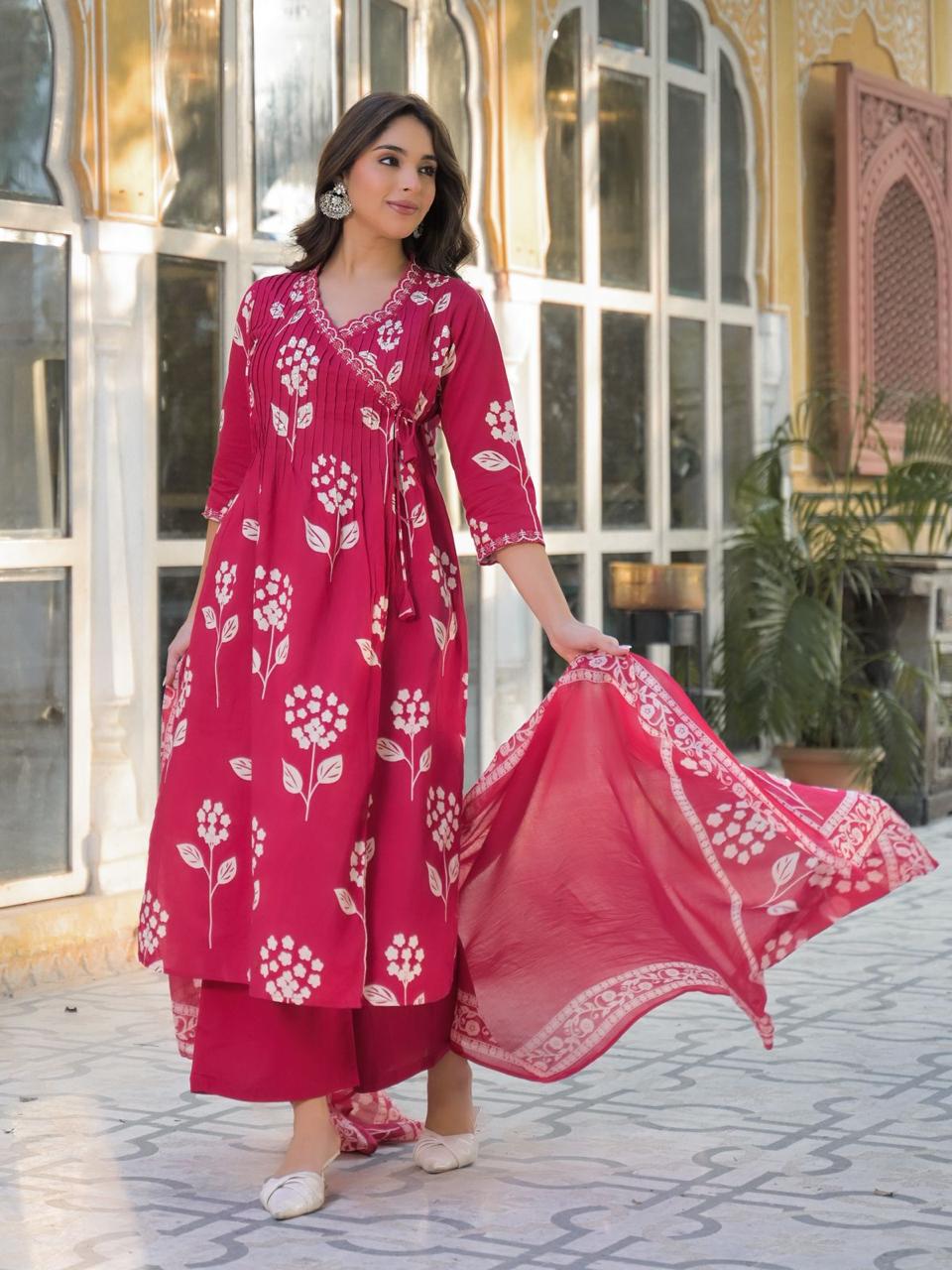 Super pretty cotton pink angrakha full suit