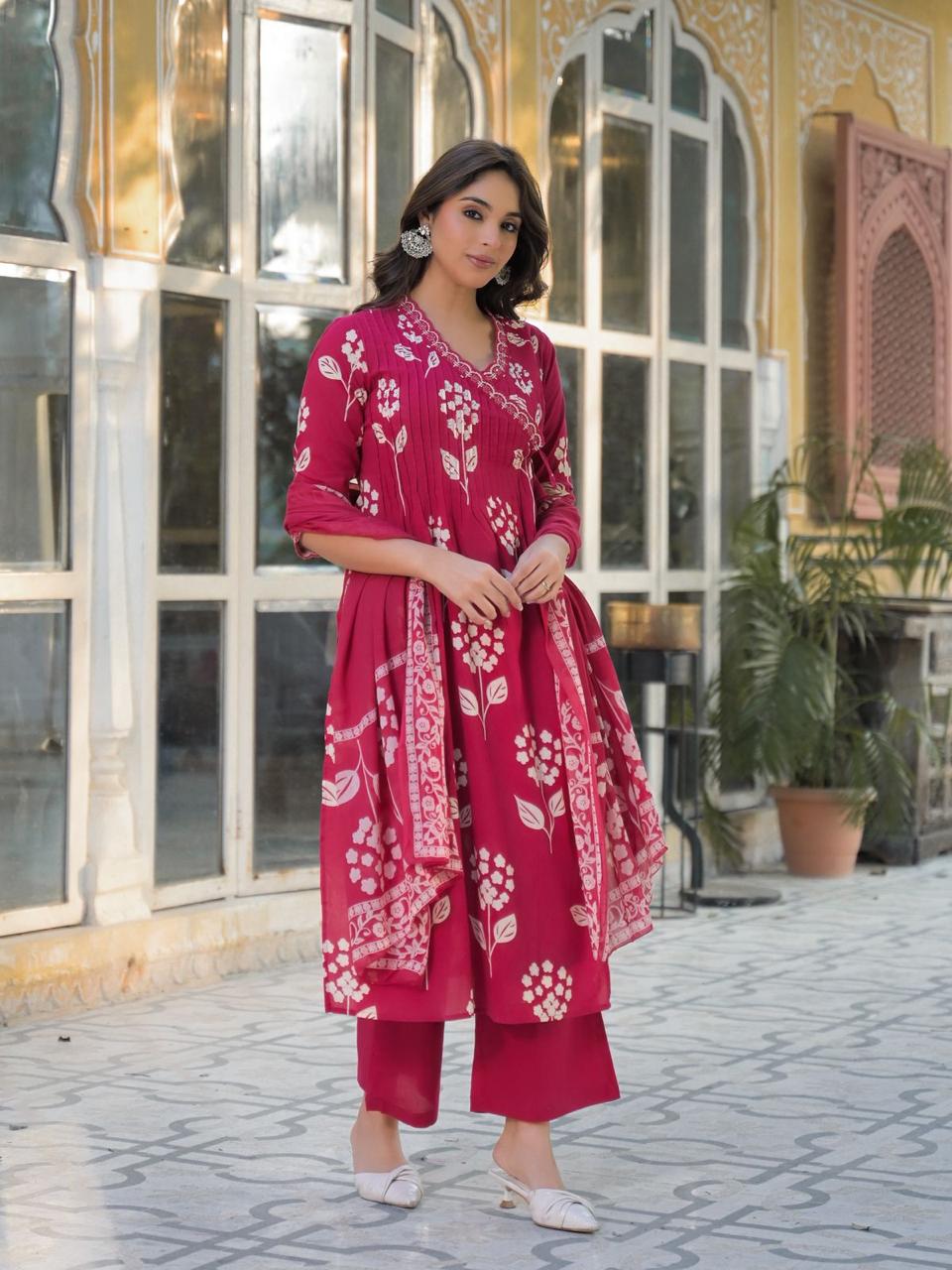 Super pretty cotton pink angrakha full suit