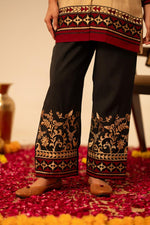 Pretty muslin embroidered black n maroon co ord