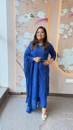 Blue chikankari angrakha premium cotton suit set (slight slim)
