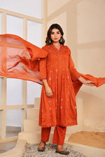 Restocked the best selling! Wow mul cotton embroidered cotton suit set in orange