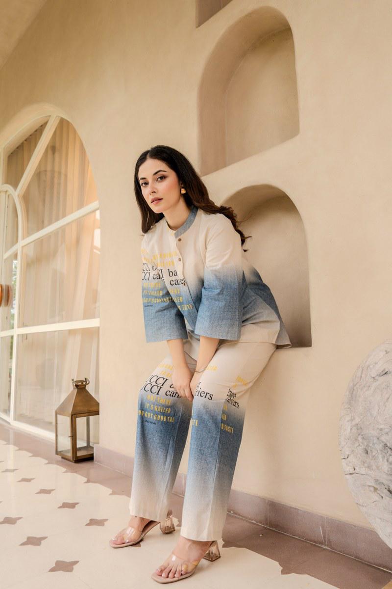 Linen cotton co ord in blue ( Gucci will be replaced with VIBE)