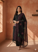 Premium cotton with applique work in black