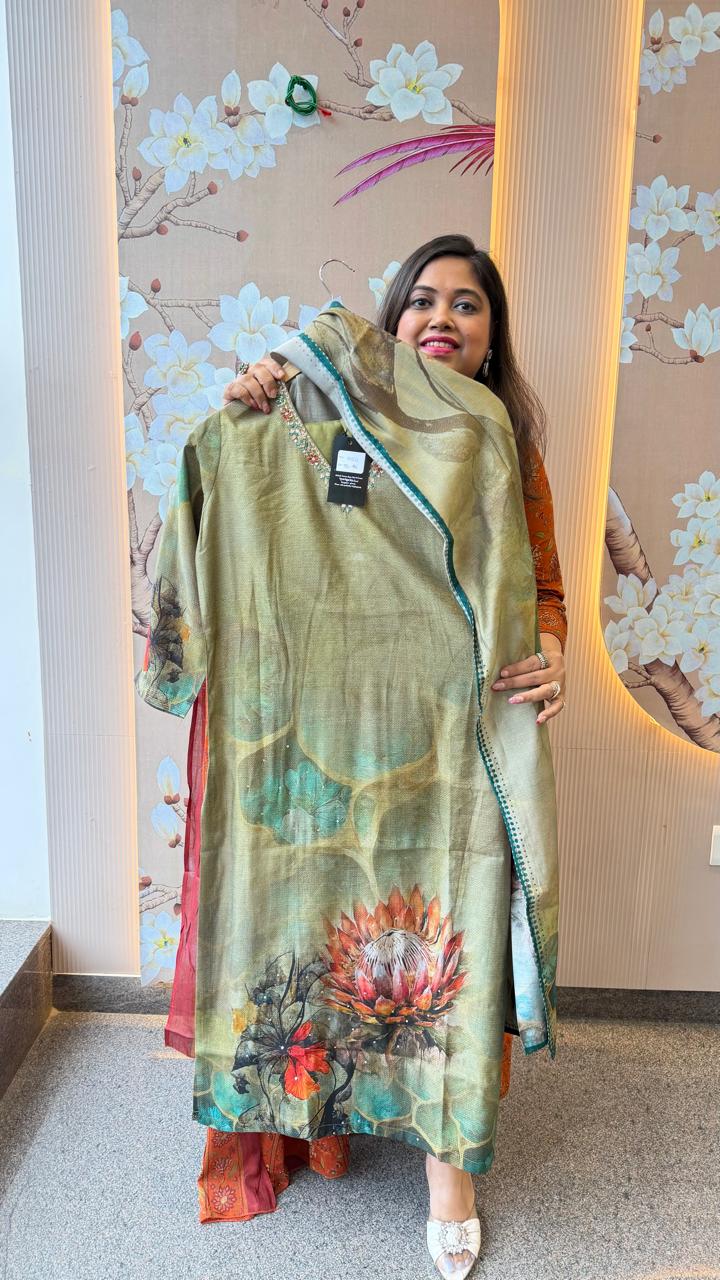 Pretty Modale digital printed suit set in green