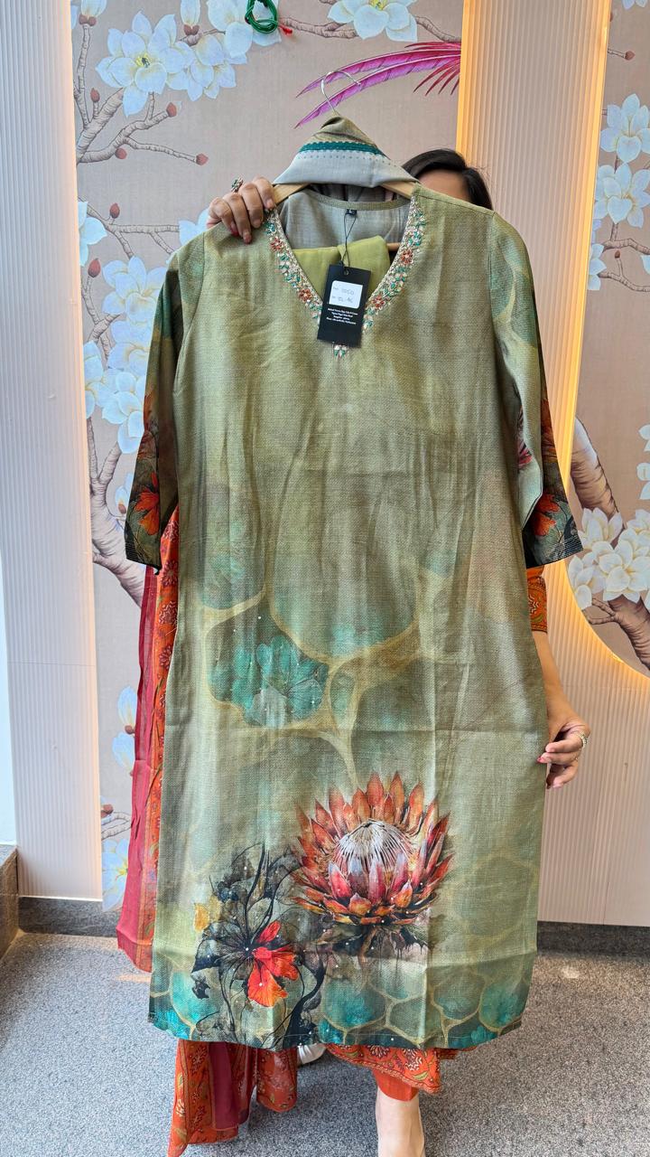 Pretty Modale digital printed suit set in green