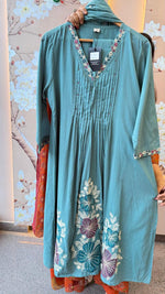 Premium cotton embroidered suit set in blue