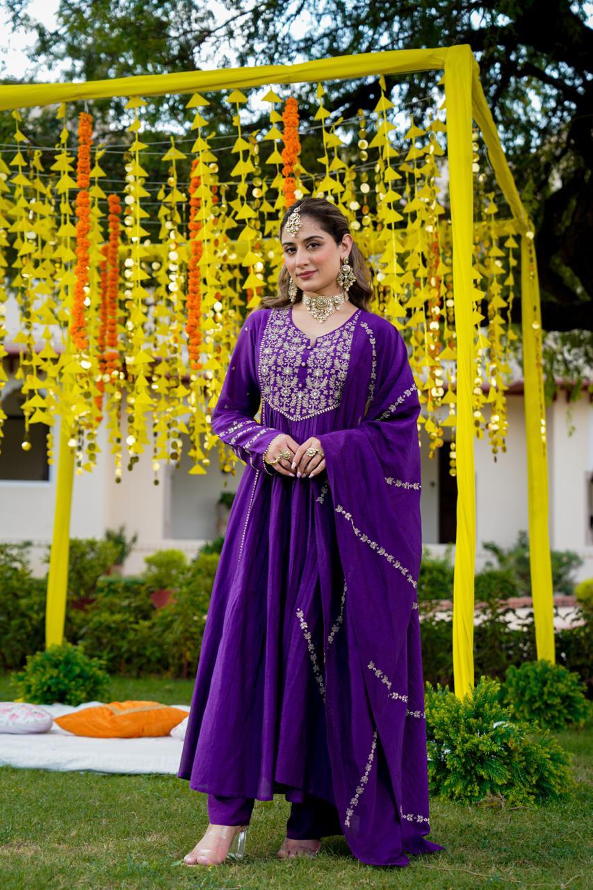 Mulberry silk Zari detailing suit set