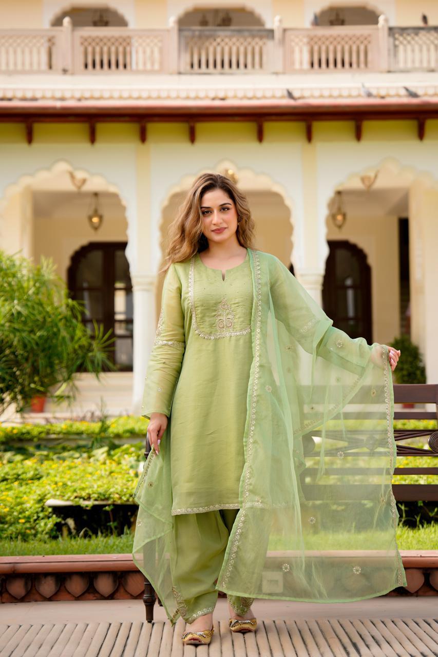 Pure orgenza tissue Zari detailing Farsi salwar suit set