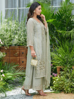 Mint green chinon with heavy shifli n embroidery suit set